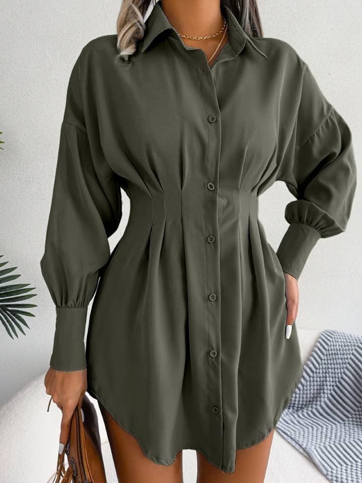 NINEXIS - Wholesale Dress - Women's - CWTSTL1200_LANTERN SLEEVE WAIST ASYMMETRIC SHIRT DRESS16