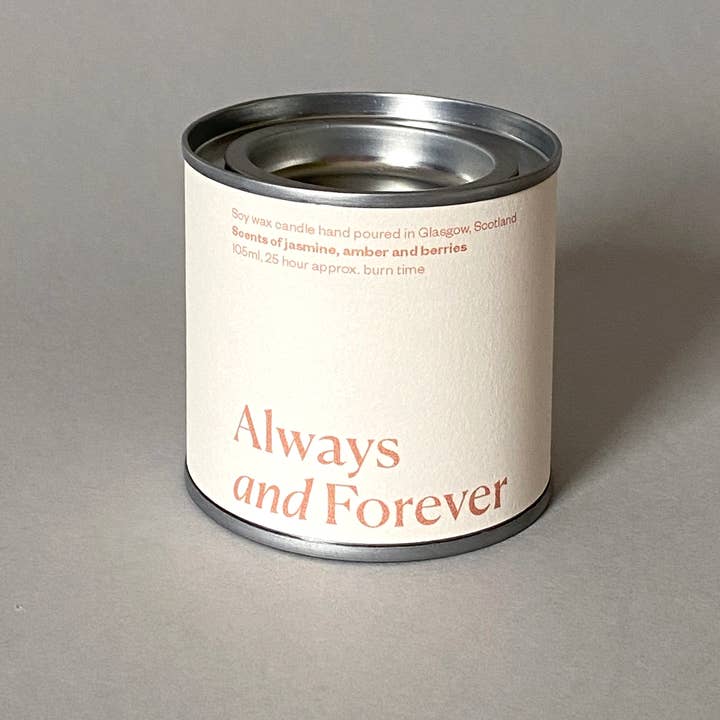 Lovat Press - Wholesale Travel Candles - Always and Forever wedding day soy wax candle tin0