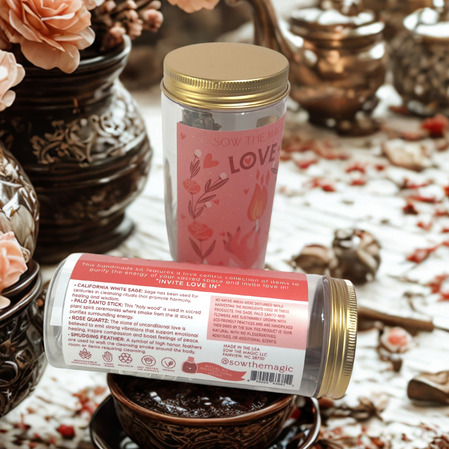 Sow the Magic - Wholesale Meditation Supplies - Love Ritual Kit Jar with Rose Quartz, Palo Santo + Sage5