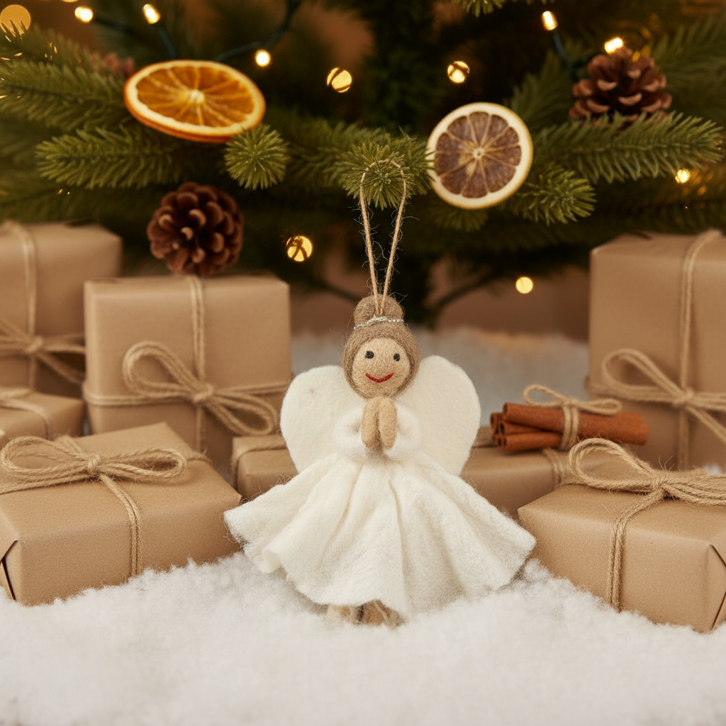 Felt So Good - Vente Objets de décoration - Ange de Noël artisanal en feutre équitable suspendu pour sapin6