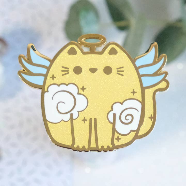 Angel Cat with Glitters Hard Enamel Pin - Gold Plated Finish for wholesale by Sparkles in the Wild