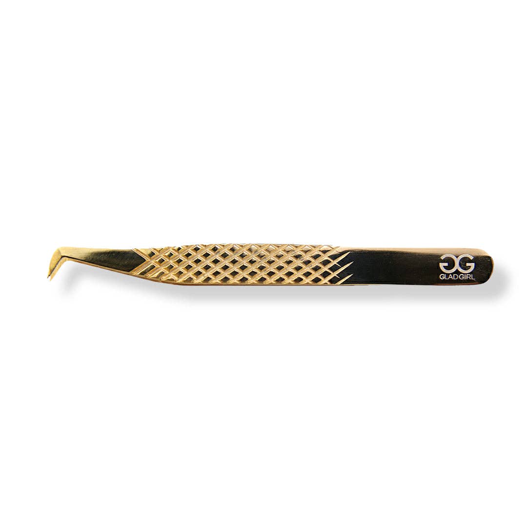 GladGirl - Wholesale Tweezers - Titanium Gold Diamond Grip Tweezers for Volume Lashes0