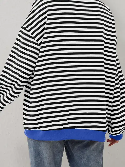 Lovesoft - Wholesale Sweatshirt - Women's - Trendy Oversized Striped Sweatshirt with Bold Trim9