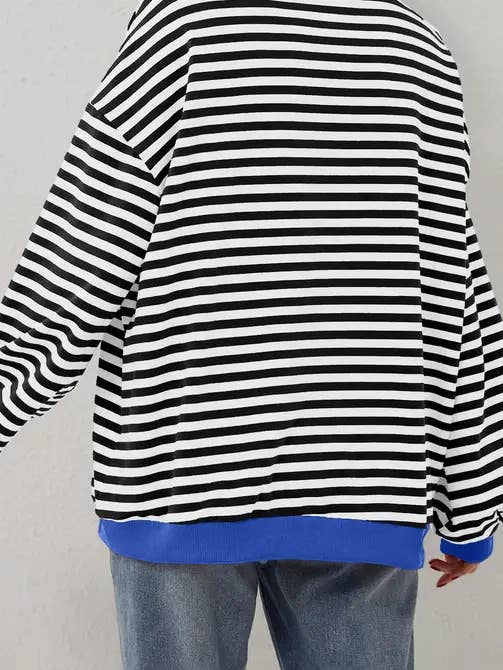 Lovesoft - Wholesale Sweatshirt - Women's - Trendy Oversized Striped Sweatshirt with Bold Trim9