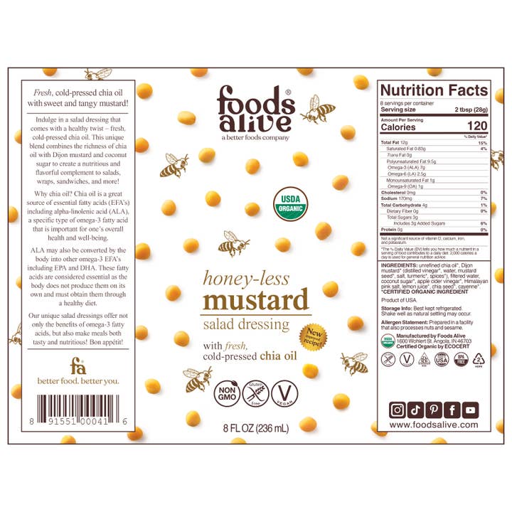 Foods Alive - Wholesale Salad Dressing - Honey-less Mustard Salad Dressing - Organic4