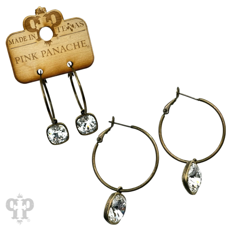 Pink Panache Brands - Wholesale Dangle Earrings - Square Austrian crystal hoop earring, 12mm23