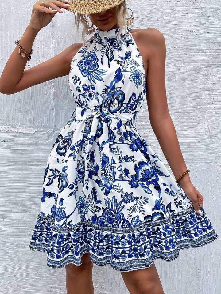 Wholesalesir - Wholesale Dress - Women's - Floral Neck Tied Dress