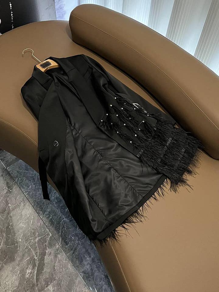 SY388 Elegant Black Lapel Tassel Belt Midi Dress for wholesale on Faire2