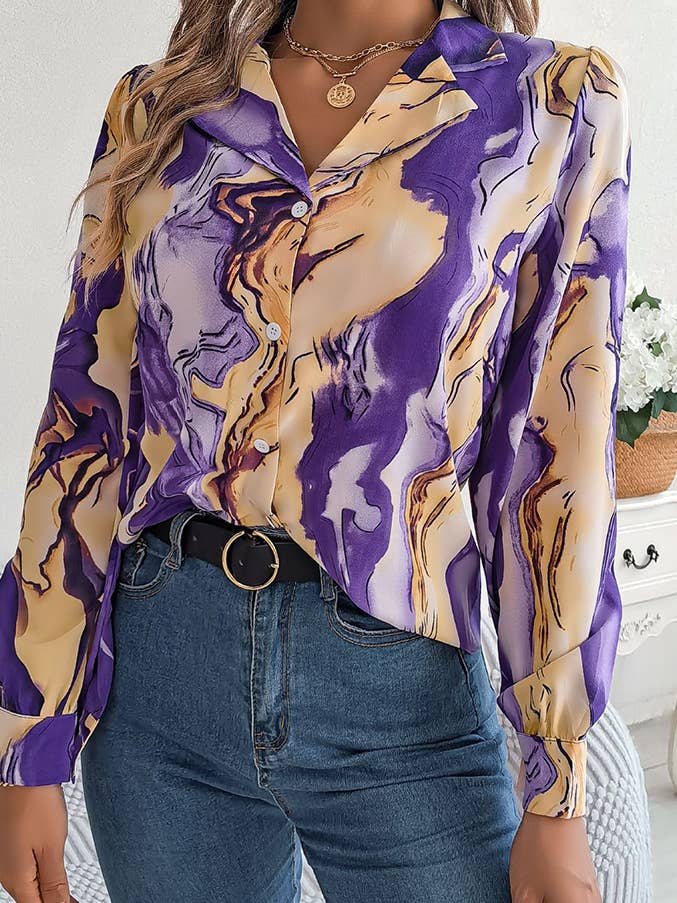 Flerfärgad abstrakt tryck öppen knappskjorta BJS083 för wholesale av UNISHE