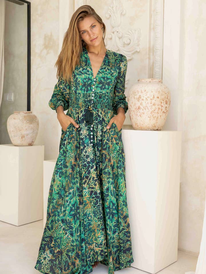 Sophia Alexia - Wholesale Dress - Women's - EMERALD LEOPARD ST TROPEZ MAXI DRESS2