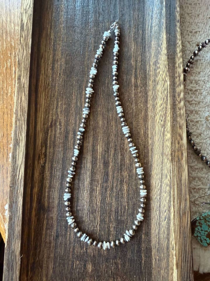 White Buffalo Chip Pearl Necklace for wholesale by Wild Mountain Silver