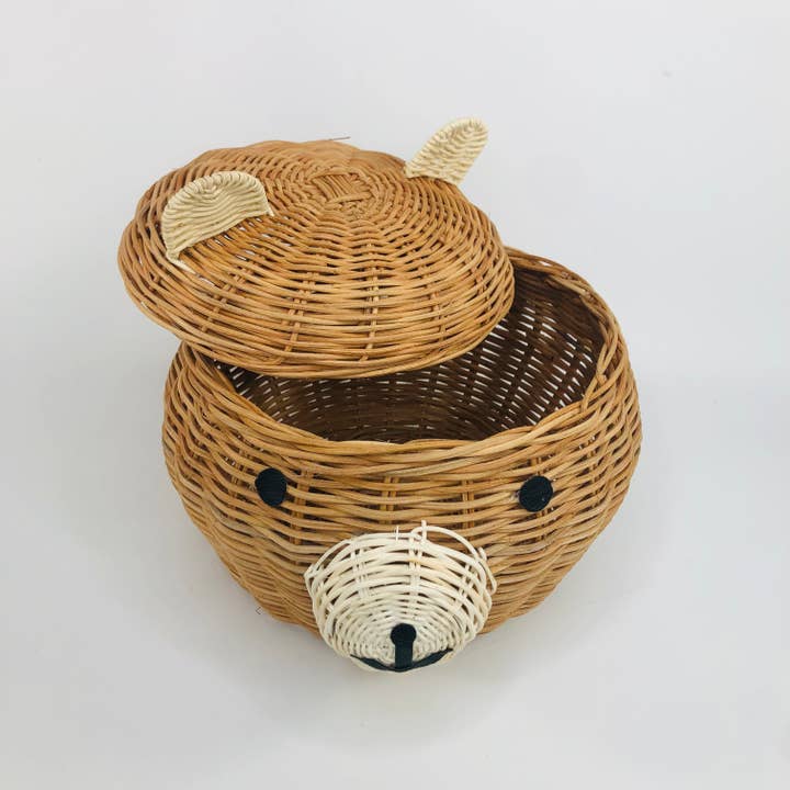 EcoFreax – wholesale Basket – Kids & baby – Rattan storage basket with lid bear nursery decoration