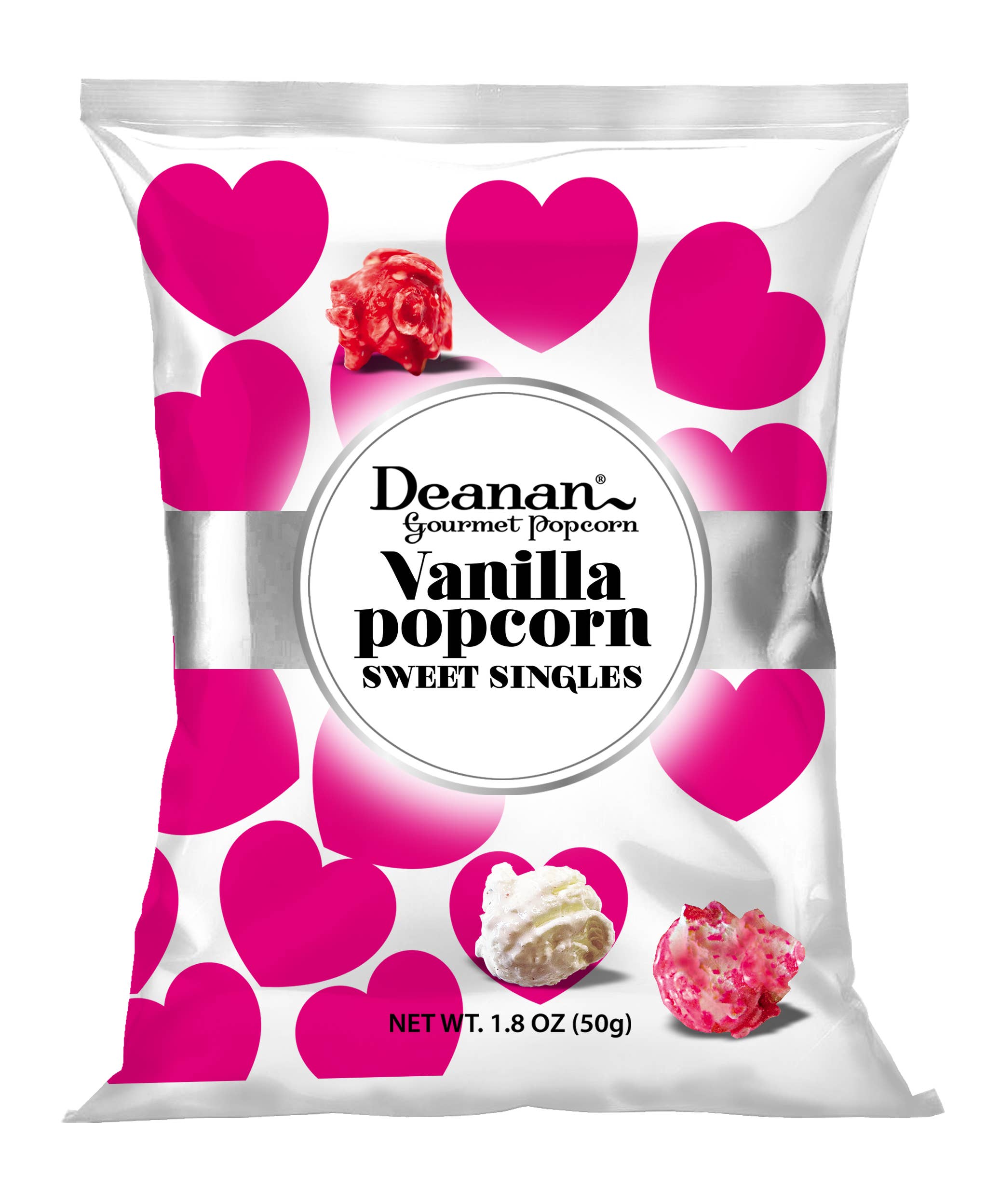 Deanan Gourmet Popcorn - Wholesale Popcorn - Vanilla Holiday - 100 Count Heart Bags - 1.5 Cup Bags