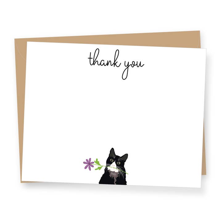 Black Cat Thank You - Cartes de correspondance plates pour la vente par Apartment 2 Cards