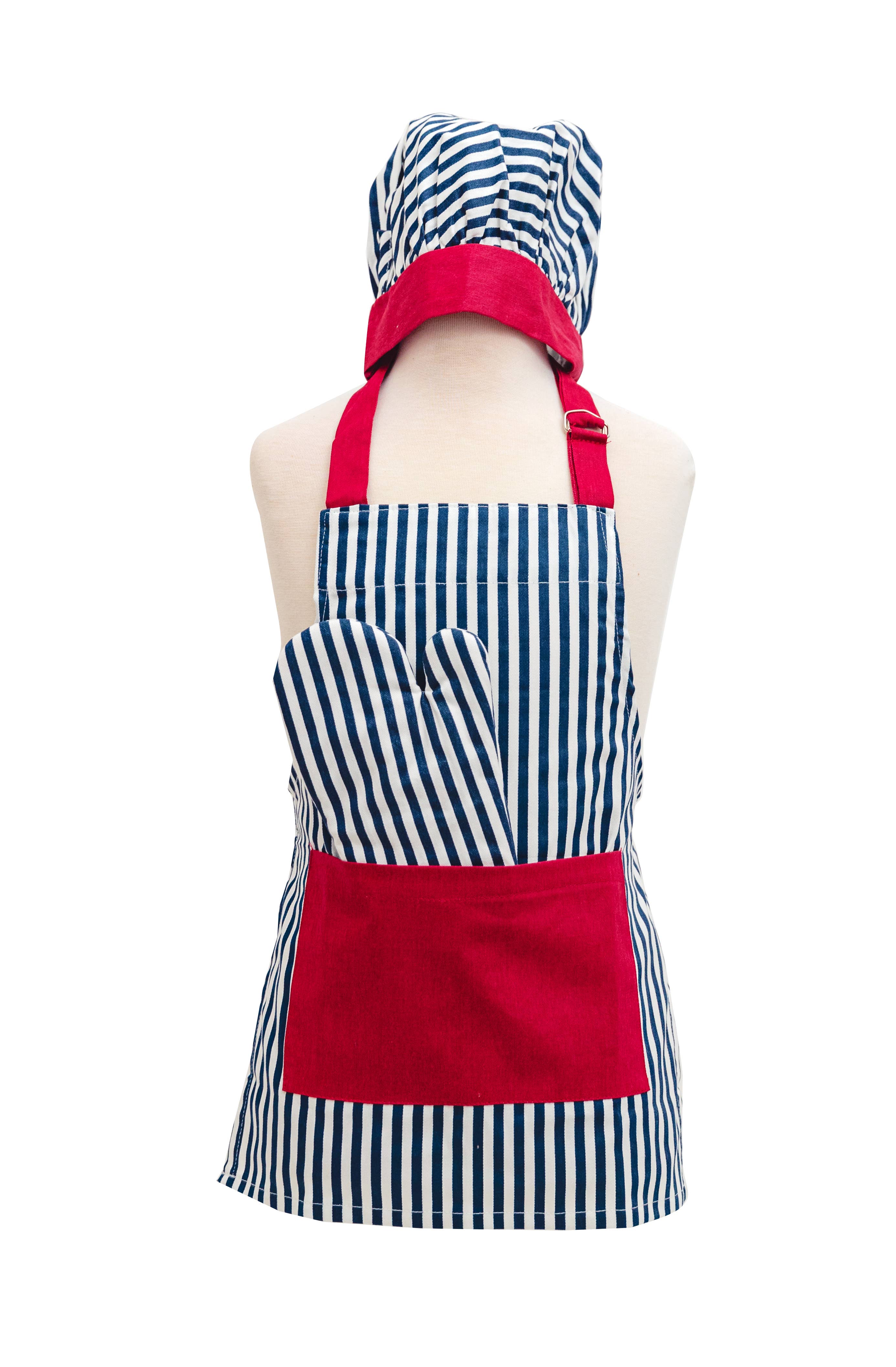 Handstand Kitchen - Wholesale Apron - Kids - Striped Deluxe Youth Apron Set - 3 Pc Kids Chef Hat & Mitt7