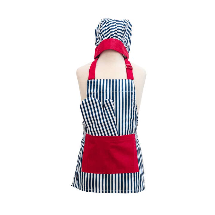 Handstand Kitchen - Wholesale Apron - Kids - Striped Deluxe Youth Apron Set - 3 Pc Kids Chef Hat & Mitt7