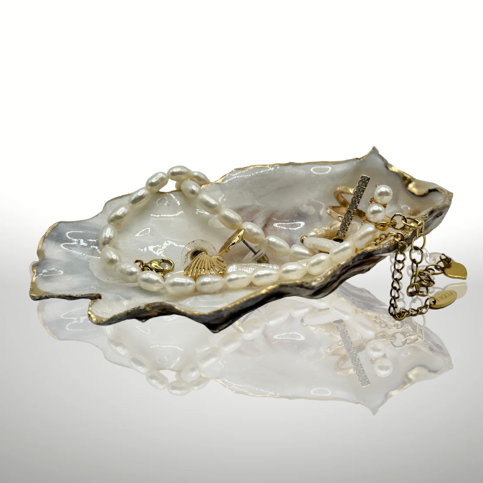 Shell Yeah By Jaks LLC - Wholesale Jewellery dish - Golden Coast Oyster Shell Jewelry Tray – Gold Rim10