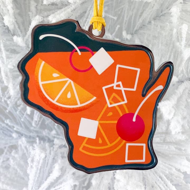 Wisconsin Old Fashioned Metal Ornament for wholesale by Midwestmod | Pixel + Stitch