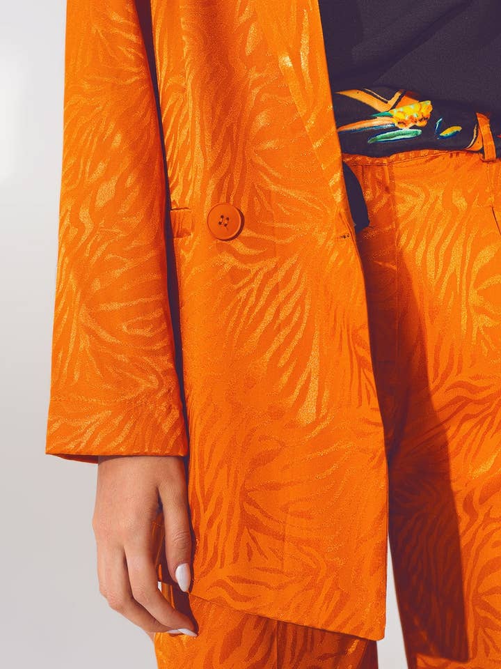 Oversized Zebra Print Blazer in Orange for wholesale on Faire5