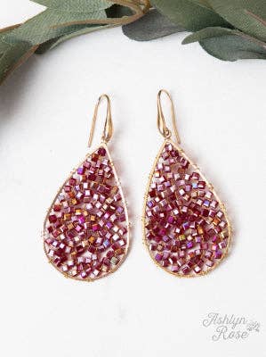 Dream Weaver Drop Earrings, Iridescent Maroon for wholesale on Faire