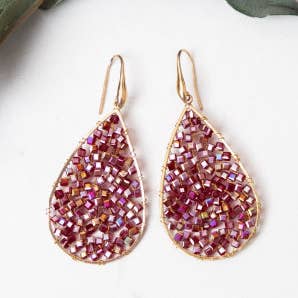 Dream Weaver Drop Earrings, Iridescent Maroon for wholesale on Faire0