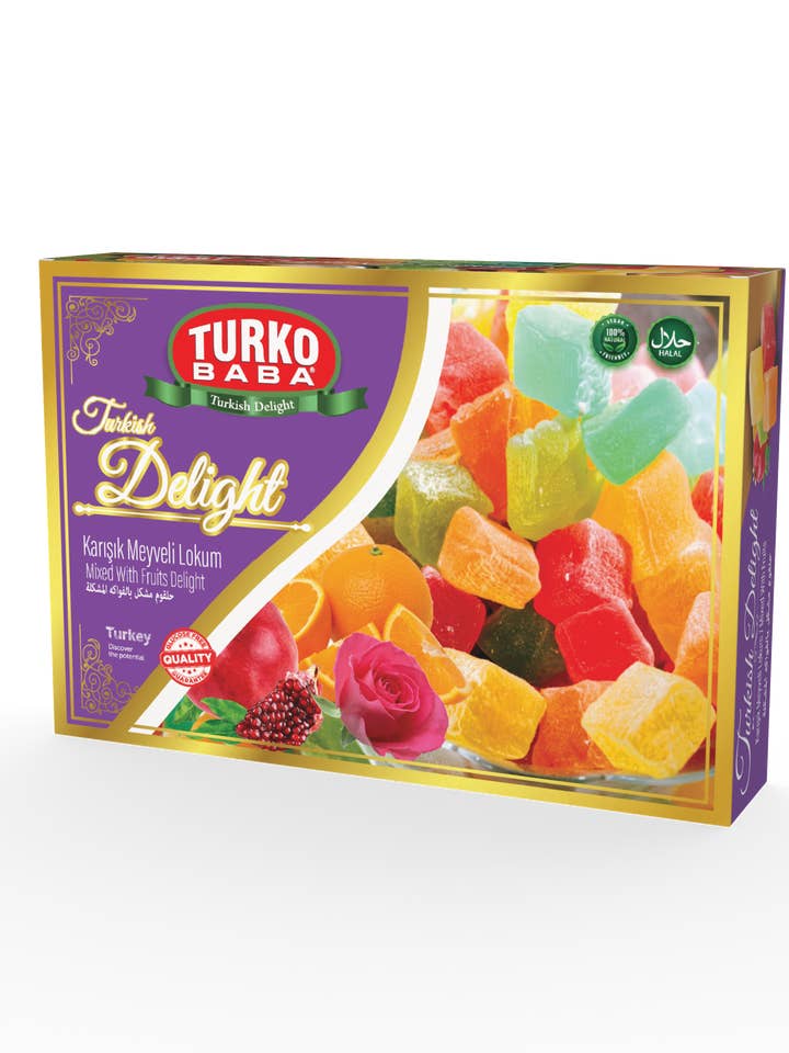 TURKOBABA Professional Mixed Fruit Turkish Delight Assorted Flavor Premium Loukoum - 225g for wholesale by Aladdin