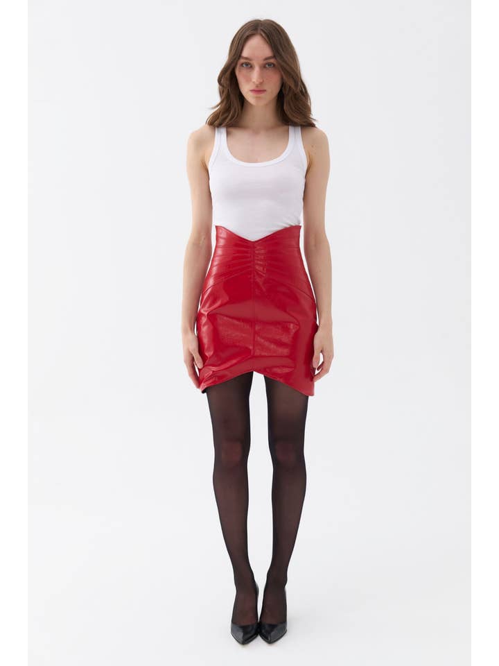 Red Faux Patent Leather Mini Skirt for wholesale on Faire