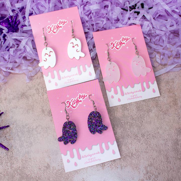 Kawaii Ghost Earrings Laser Cut Acrylic for wholesale by Kitschy