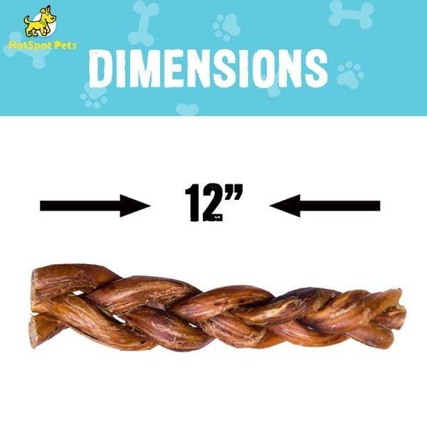 Hotspot Pets - Wholesale Pet Treats - Dog - 12'' Natural Braided Premium Bully Sticks Dog Treats 6 COUNT1