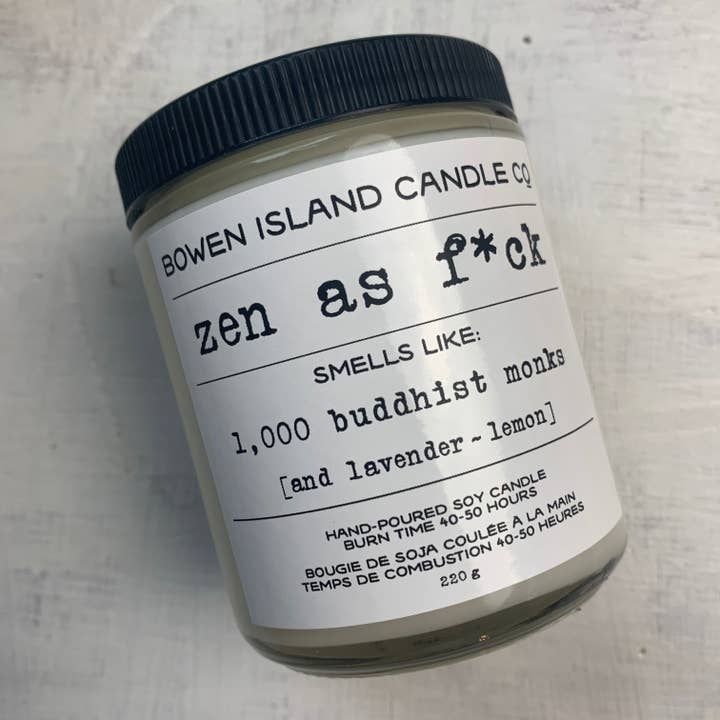 WHOLESALE 4 PACK Zen As F*ck - lemon + lavender - Soy Candle - office gift, coworker gift, fun gift, friend gift for wholesale by Bowen Island Soap Company