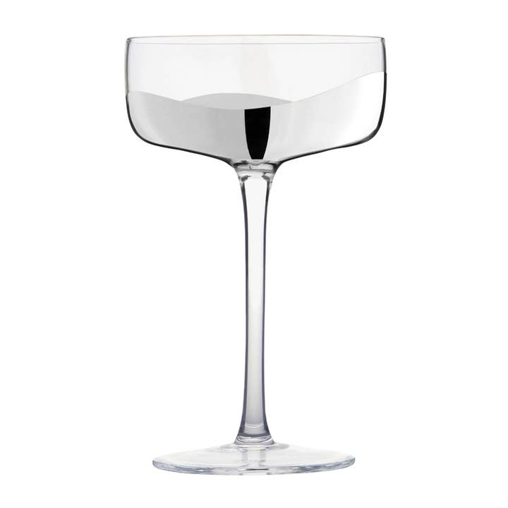 Anton Studio Designs - Wholesale Champagne Flute - Set of 2 Wave Silver Champagne Coupe Glasses