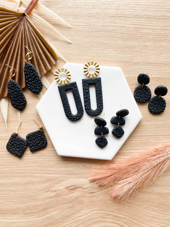 Black Leopard Print Texture Earrings for wholesale by Design With Purpose