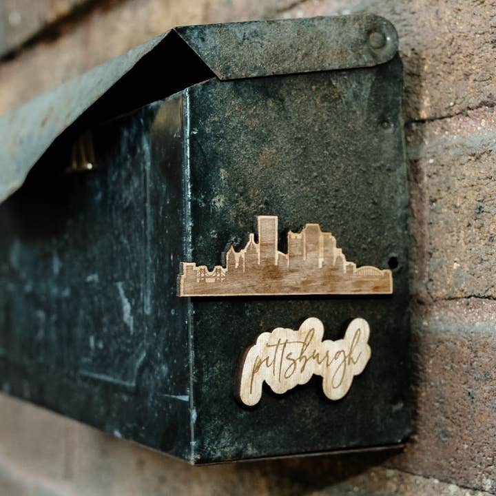 Keystone Steel Co. - Wholesale Magnet - Pittsburgh Skyline and Script Birch Wood Magnets