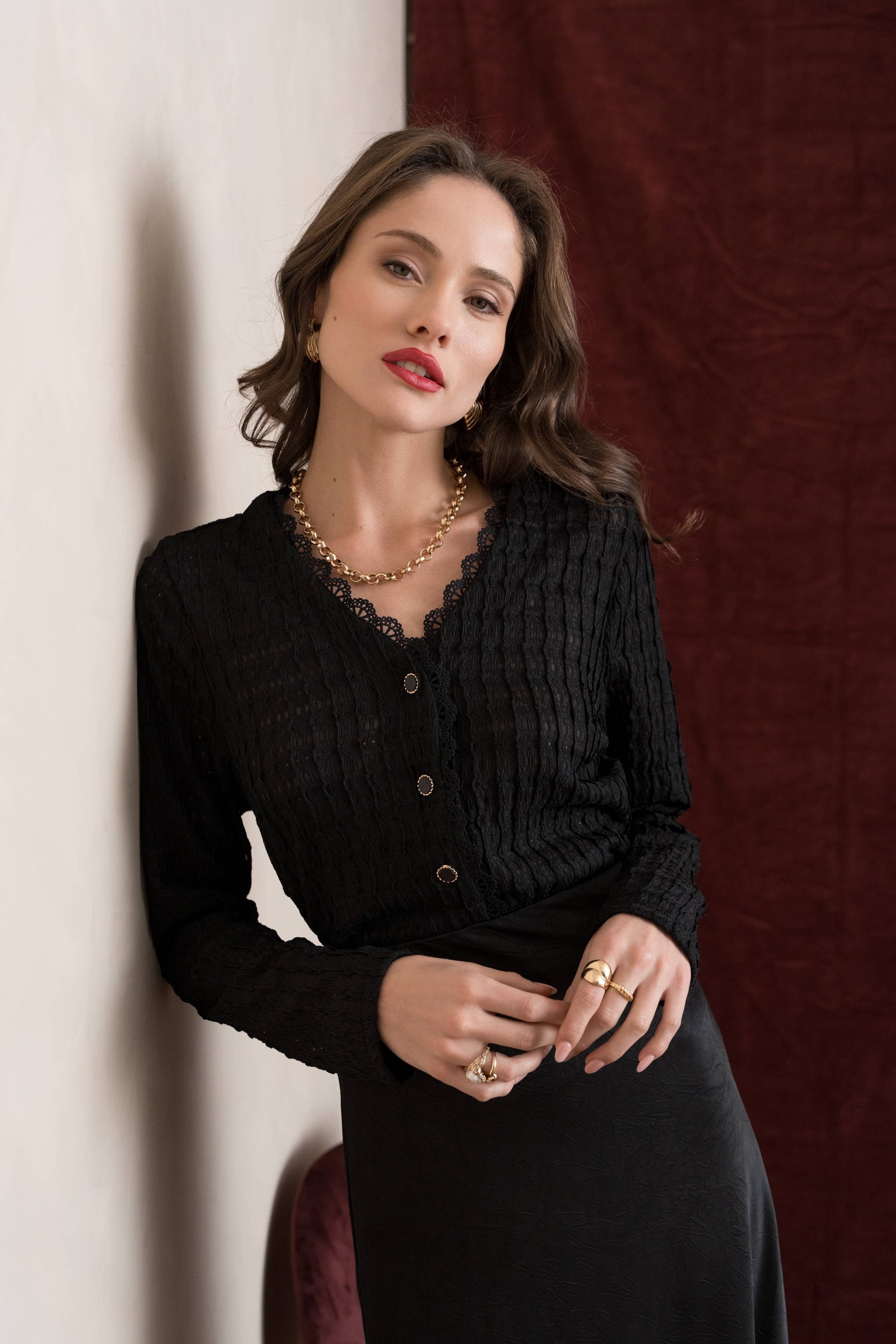 LULUMARY - Wholesale Blouse - Women's - Textured cropped blouse CH235A5