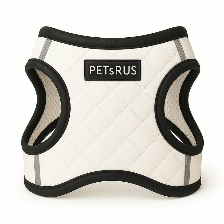 White Step-In Dog Harness Vest, Quilted Vegan Leather for wholesale by PETsRUS