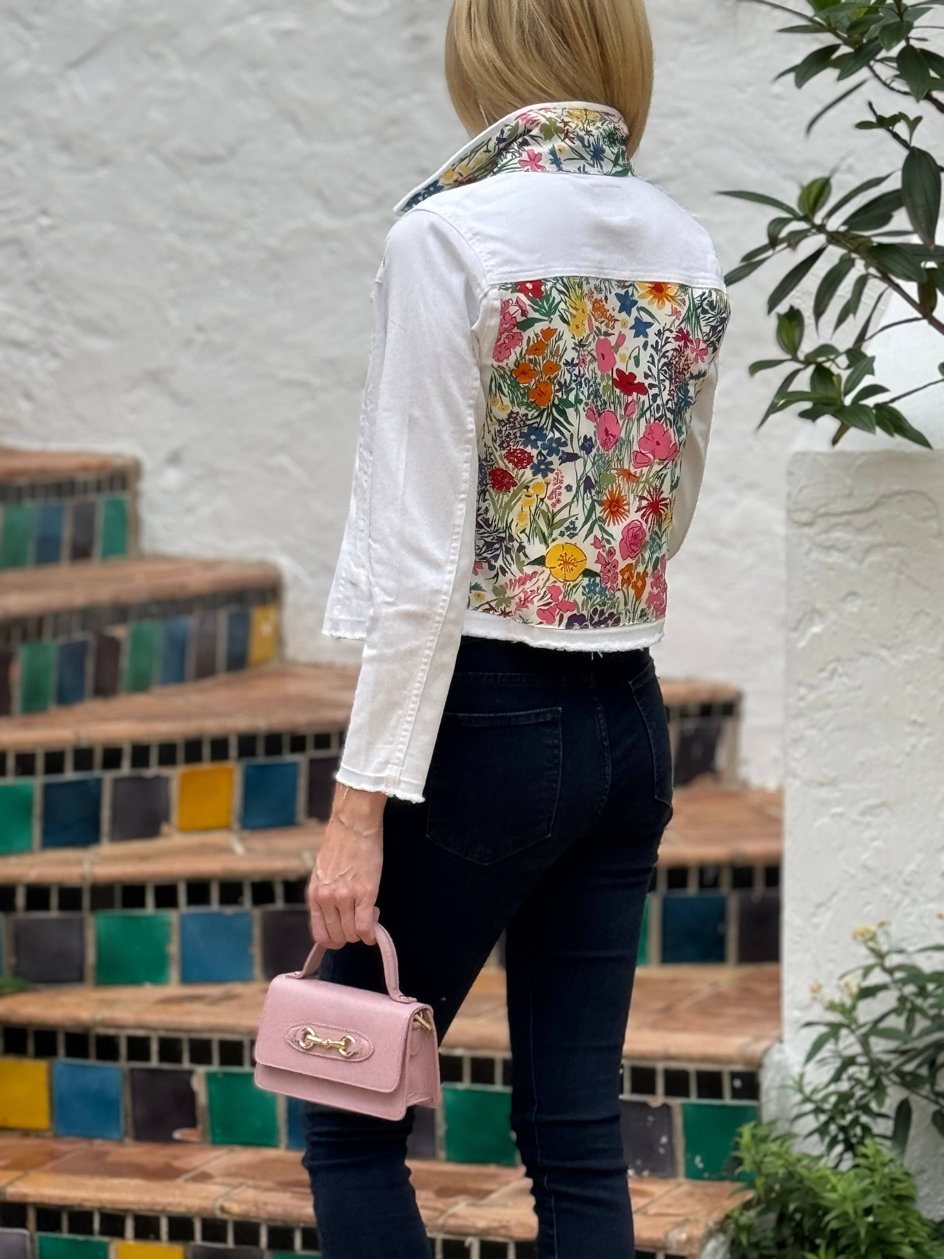 Stacy Bradley Design - Wholesale Denim Jacket - Women's - The White Denim Jacket / Field of Flowers3