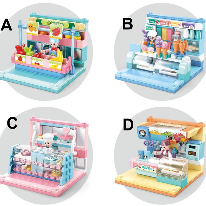 Texas Toy Distribution - Wholesale Building Set - Kids - Food Shop Building Brick Display Set (x2 of each kit A-D)2