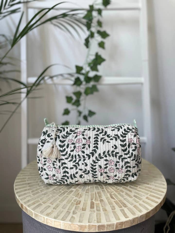 Cotton Hand Block Printed Quilted Wash Bags for wholesale by Artofakind