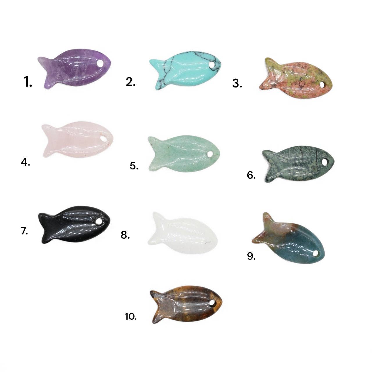 Foliesbijoux - Wholesale Spiritual Stone/Crystal - Set of 5 fish — 2 mm hole (10 stones available)1