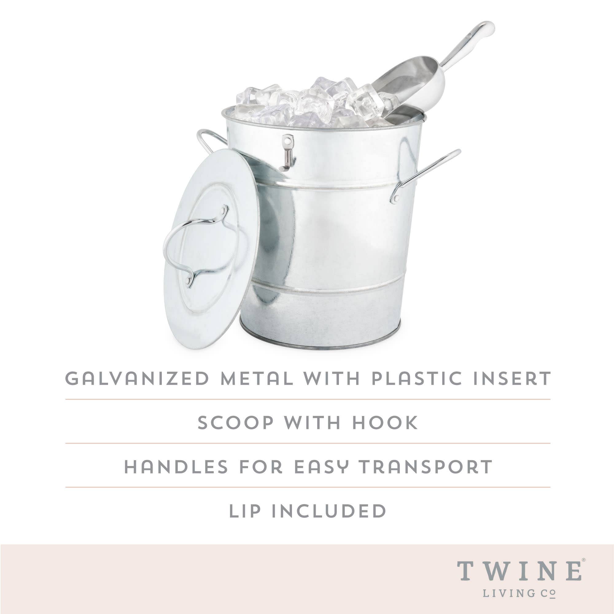 Twine - Wholesale Ice Bucket - Galvanized Metal Handled Ice Bucket with Lid and Ice Scoop4