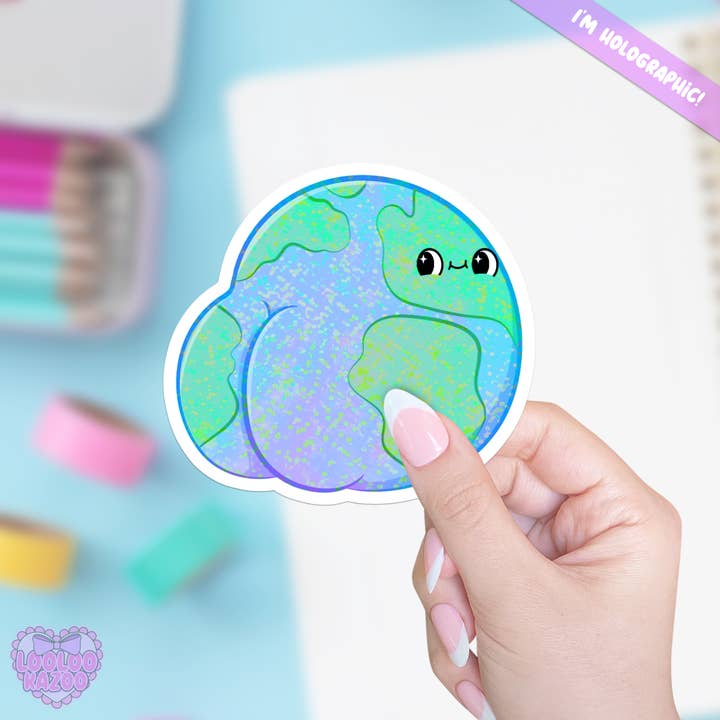 Holographic Earth Booty Funny Vinyl Sticker for wholesale by LooLooKazoo