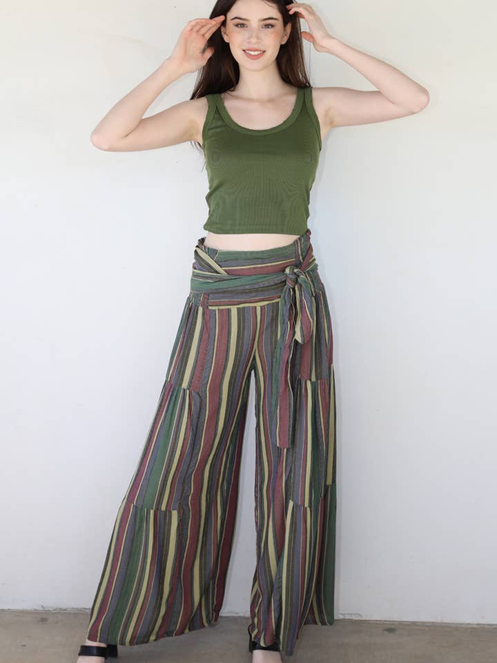 ANGIE - Wholesale Pants - Women's - 25S89-SE45 WIDE LEG STRIPED PANTS WITH TIE WAIST0