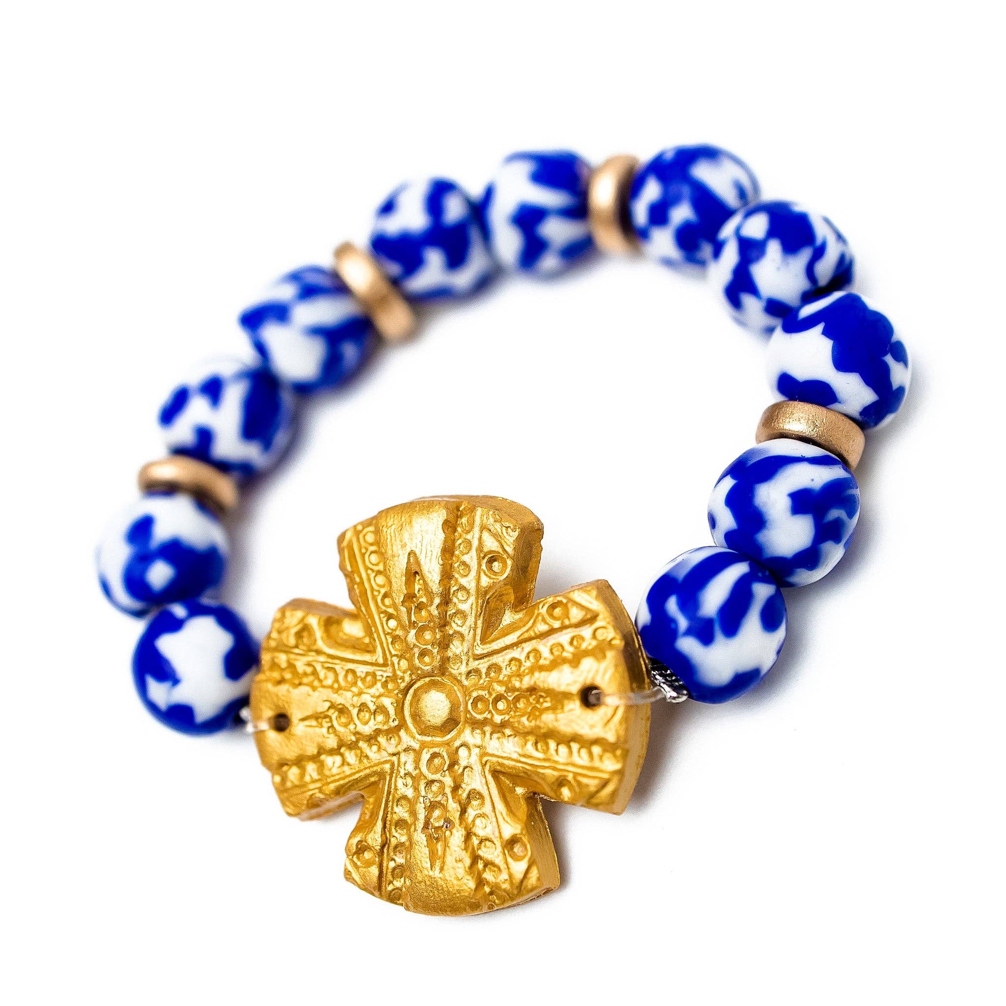 Hidden Truth Jewelry - Wholesale Beaded Bracelet - Cobalt African Fused Glass with Rachel Cross Bracelet4