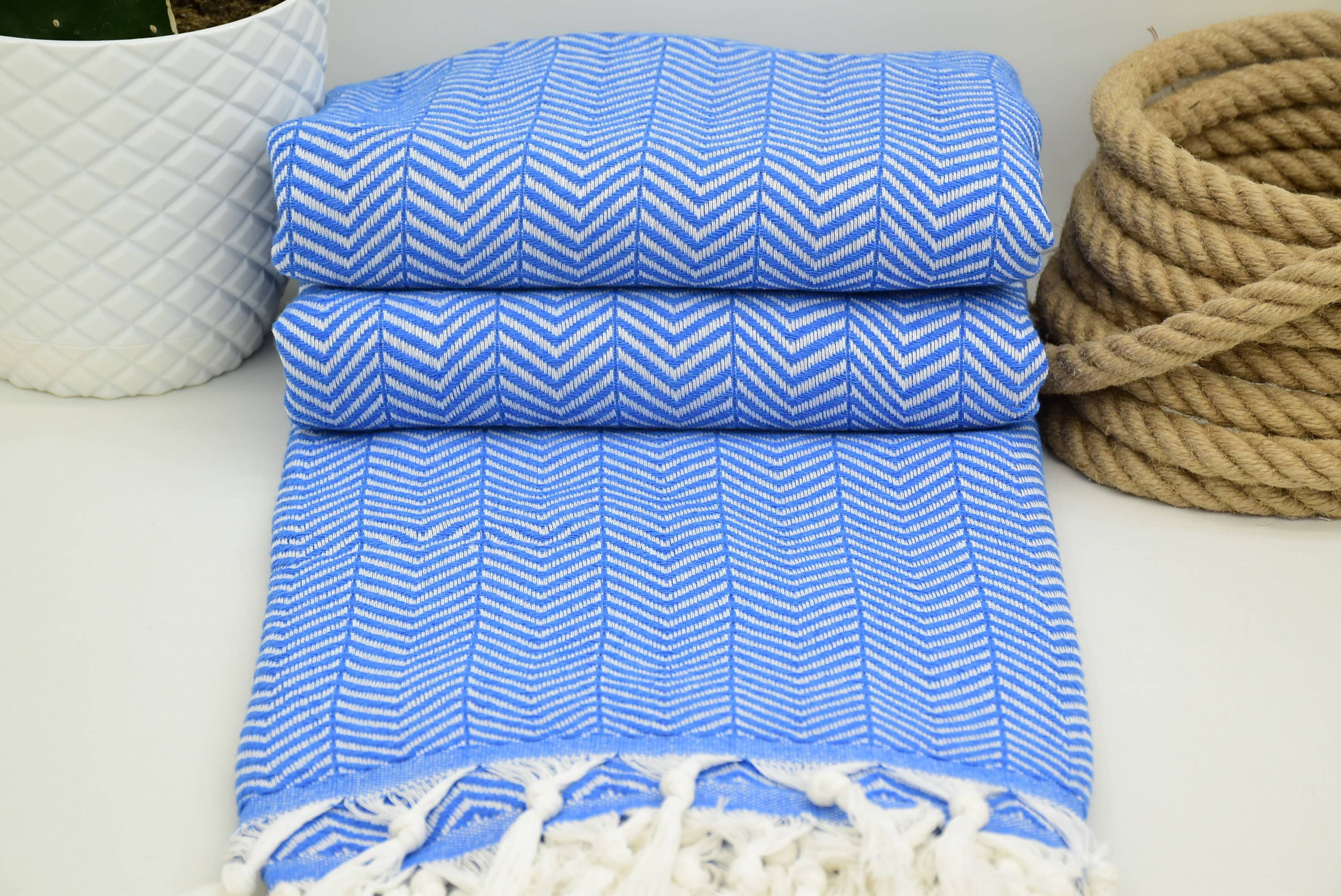 Organic Turkish Towels – wholesale Throw blanket – Ultrasoft Blanket Towel, Blue Herringbone Blanket3