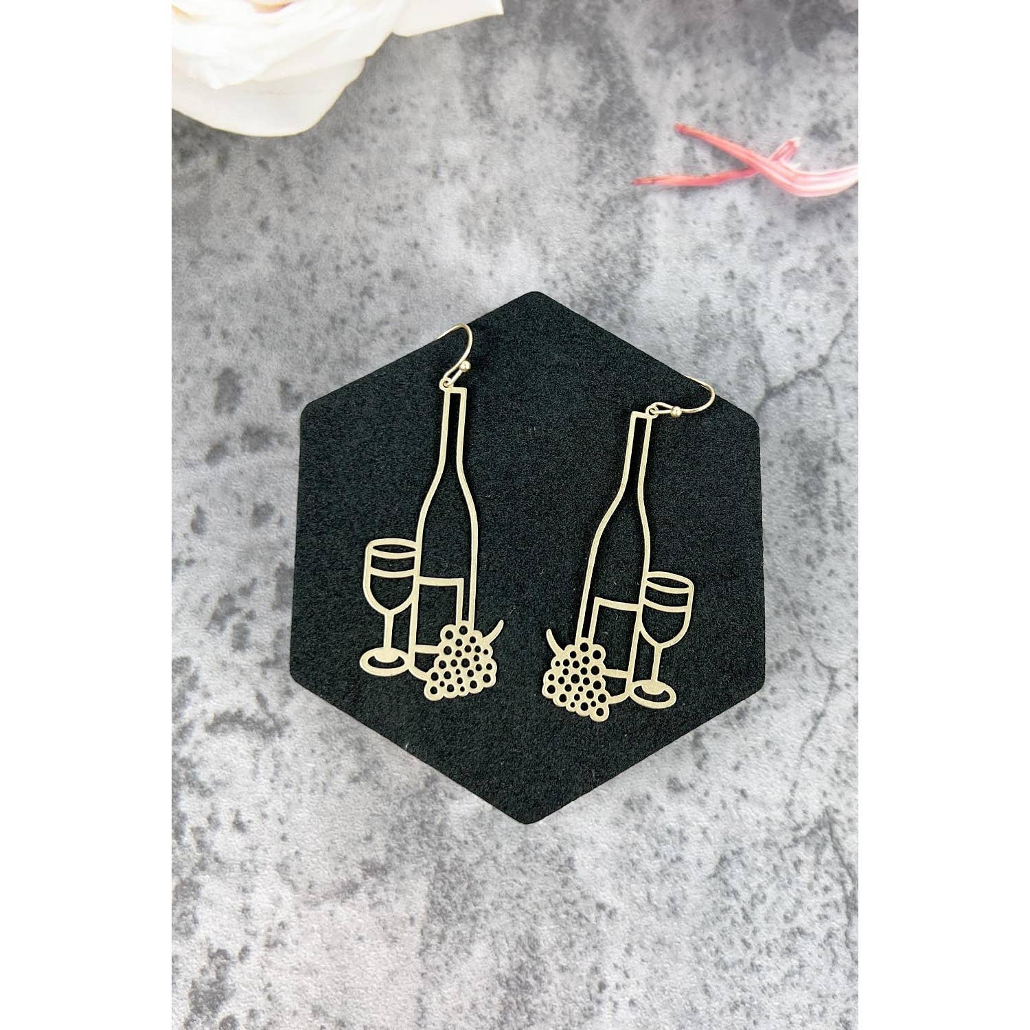 JHP Collection - Wholesale Dangle Earrings - FILLIGREE WINE BOTTLE AND WINE GLASS SHAPE HOOK EARRINGS0