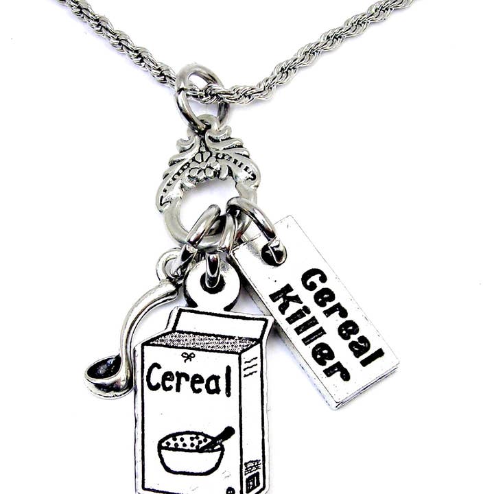 Chubby Chico Charms - Wholesale Pendant/Charm Necklace - Cereal box cereal killer spoon Charm Holder Necklace