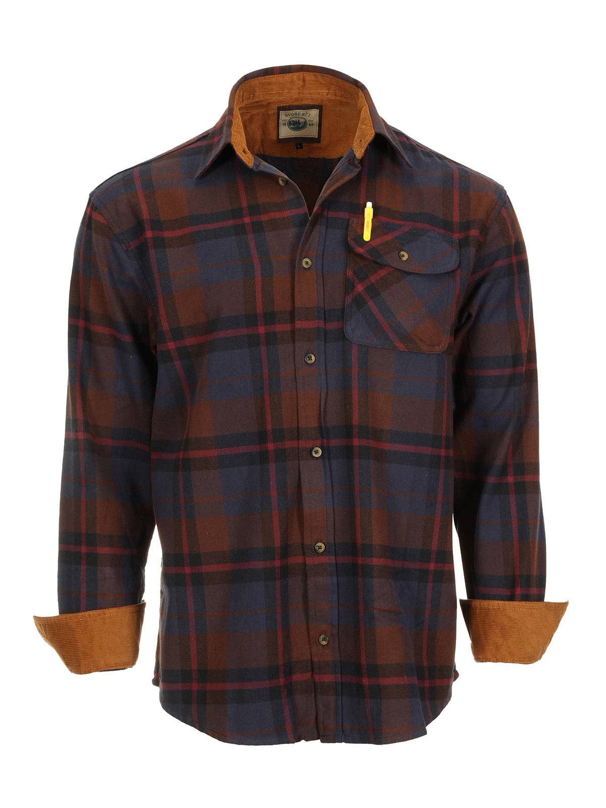 b-one inc - Wholesale Button Down Shirt - Men's - Men's Flannel Button Up Shirt with Corduroy Contrast GB-LS94FC4