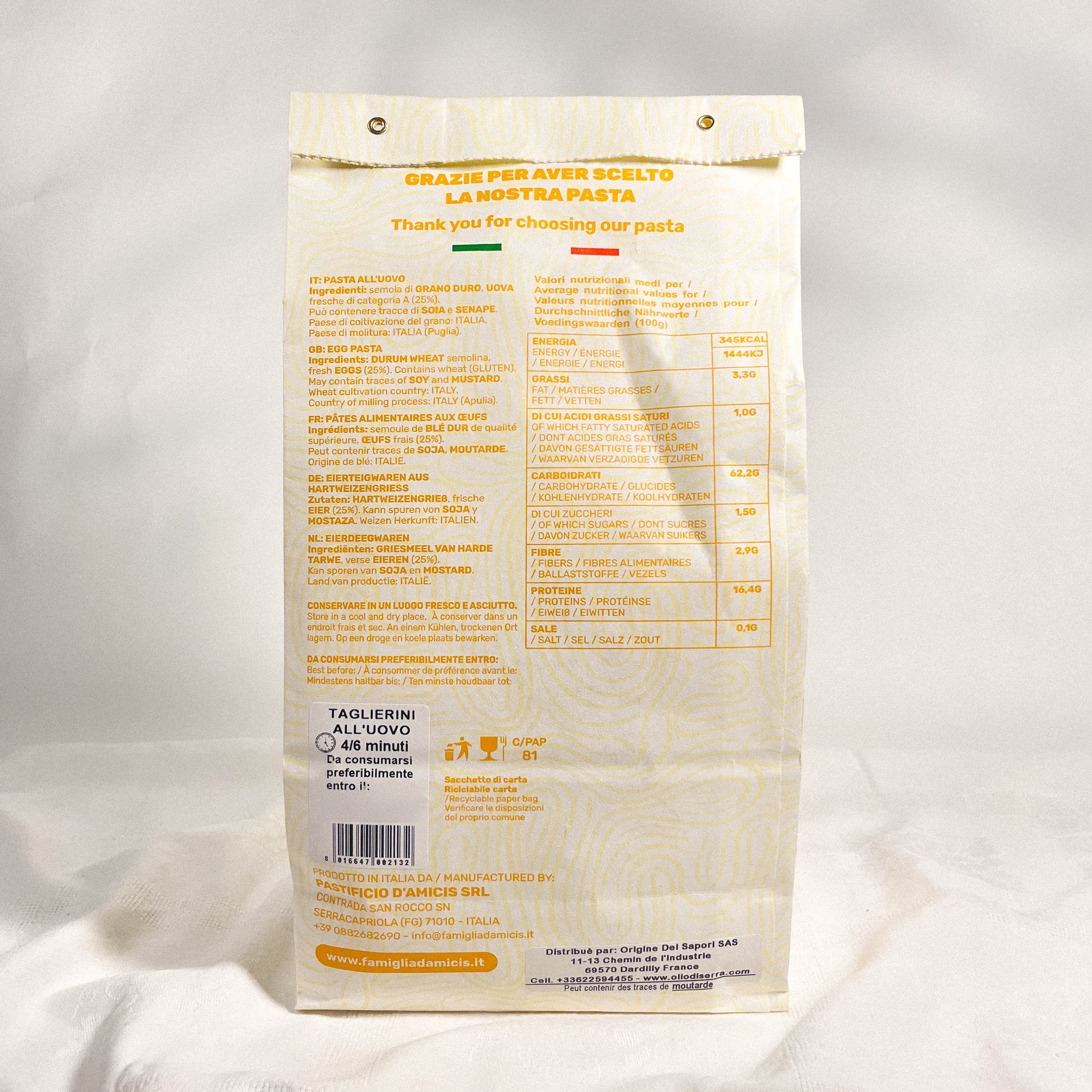 OLIO DI SERRA – Massa por atacado – *Tagliatelle all uovo* - Tagliatelle com ovos (500g)2