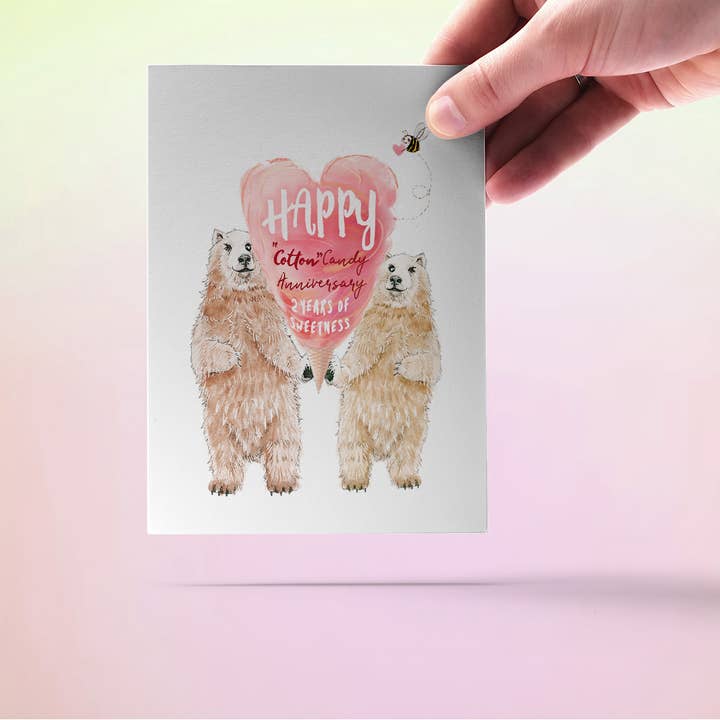Liyana Studio - Wholesale Anniversary Card - Polar Bear Couple 2nd Cotton Candy Anniversary Card