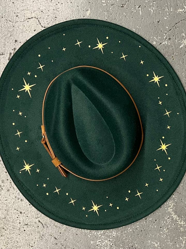 Vegan Felt Hat - XL Brim - Emerald - Starry Night for wholesale by Witchwood Bags